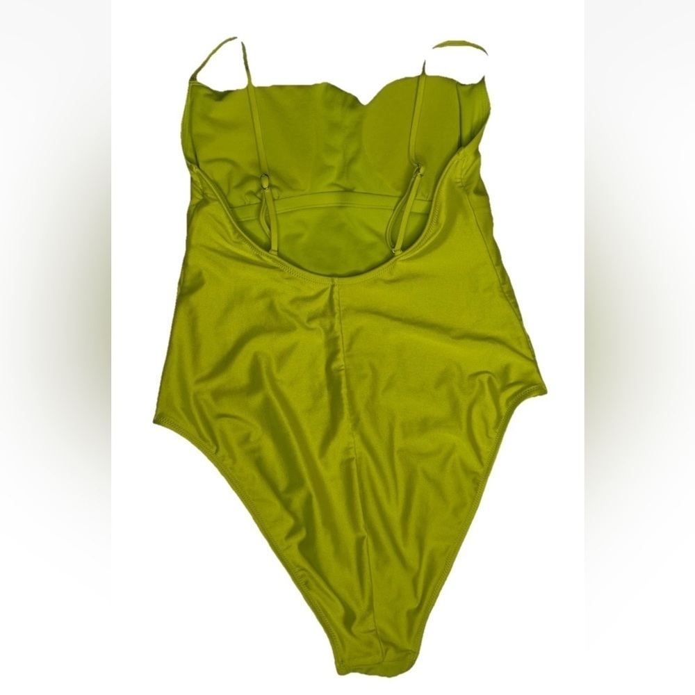 Square Neck High Leg Cheeky A Piece Swimsuit Shade & Shore Lime Green Shine M - Picture 8 of 11